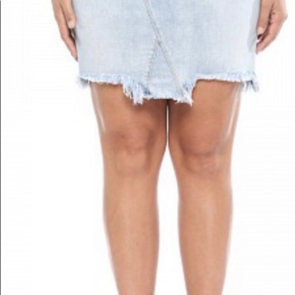 Cello Distressed Ram Hem Light Wash Denim Mini Skirt